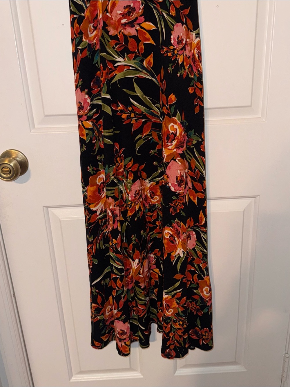 MSK Floral Black Maxi Dress Orange Pink Blooms tie back sash 100% viscose M - Picture 5 of 14